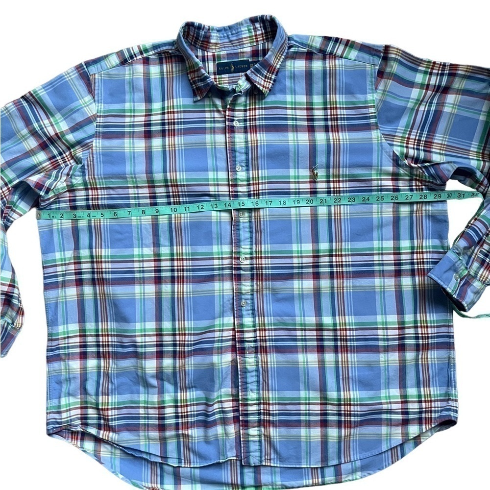 POLO RALPH LAUREN MEN'S NAVY GREEN LONG SLEEVE PLAID OXFORD SHIRT size 2XB. - Picture 5 of 7